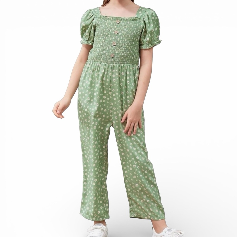 Gorlya Girls Green Floral Jumpsuit Size 6